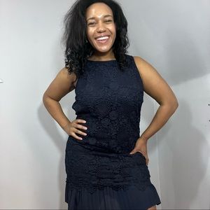 J. Jill Navy Blue Pleated Hem Lace Fit and Flare Dress